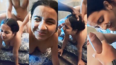 Horny GF Threesome Fuck Getting Cum Shower HD Video